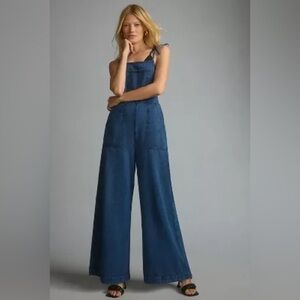 New Anthropologie Wide-Leg Denim Jumpsuit Blue Cotton Size Large